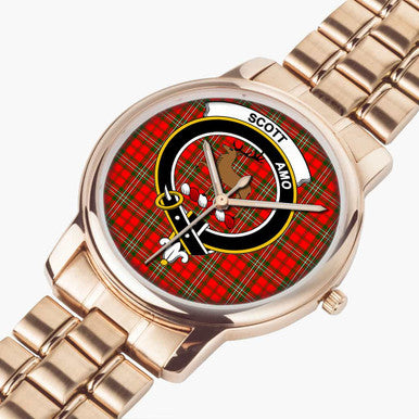 Scottish Scott Clan Crest Tartan Folding Clasp Steel Quartz Watches Tartan Plaid Rose Gold 2