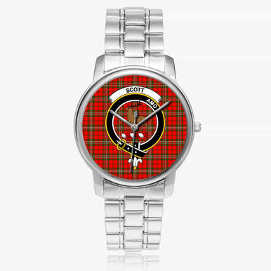 Scottish Scott Clan Crest Tartan Folding Clasp Steel Quartz Watches Tartan Plaid Silver 1
