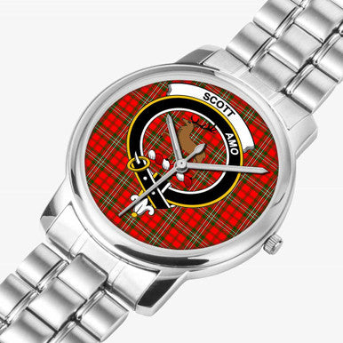 Scottish Scott Clan Crest Tartan Folding Clasp Steel Quartz Watches Tartan Plaid Silver 2