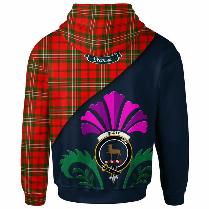 Scottish Scott Clan Crest Tartan Hoodie - Scotland Thistle Style Back Side Tartan Plaid