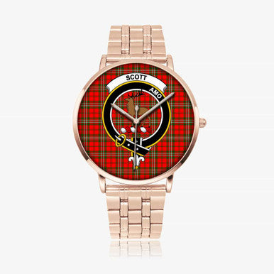 Scottish Scott Clan Crest Tartan Instafamous Steel Quartz Watches Tartan Plaid Rose Gold 1