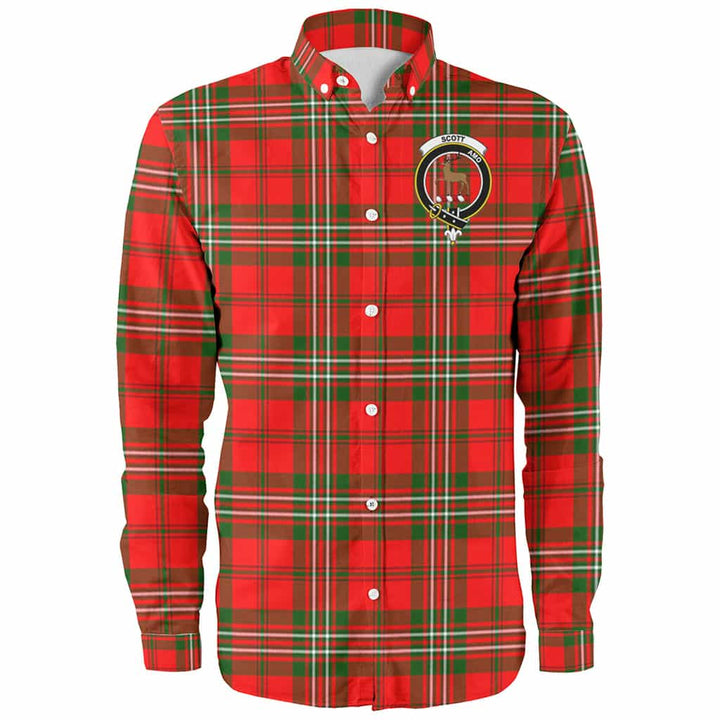 Scottish Scott Clan Crest Tartan Long Sleeve Shirt Front Side Tartan Plaid