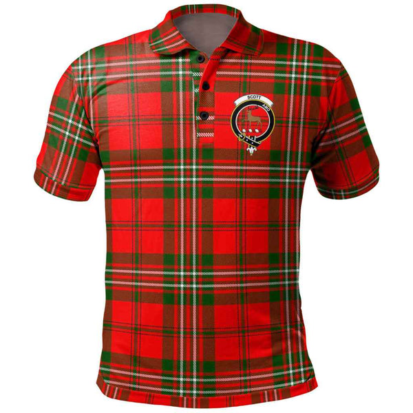 Scottish Scott Clan Crest Tartan Polo Shirt Front Side Tartan Plaid