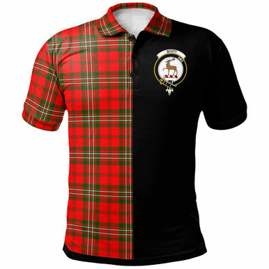 Scottish Scott Clan Crest Tartan Polo Shirt - Half in Me Front Side Tartan Plaid