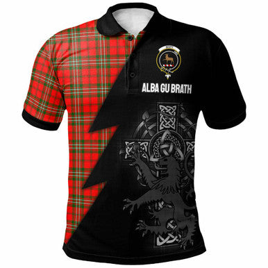 Scottish Scott Clan Crest Tartan Polo Shirt - Lion Rampant Celtic Cross Flash Style Front Side Tartan Plaid