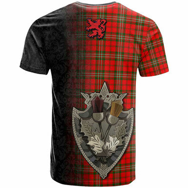 Scottish Scott Clan Crest Tartan T-Shirt - Half Thistle Flowers Celtic Design Back Side Tartan Plaid