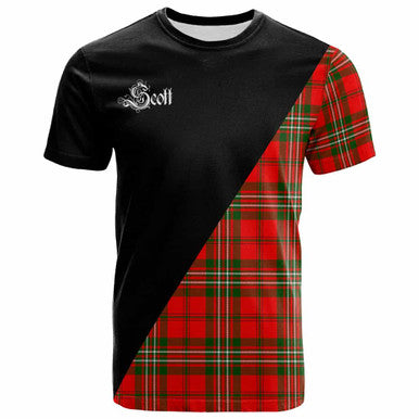 Scottish Scott Clan Crest Tartan T-Shirt - Military Logo Front Side Tartan Plaid
