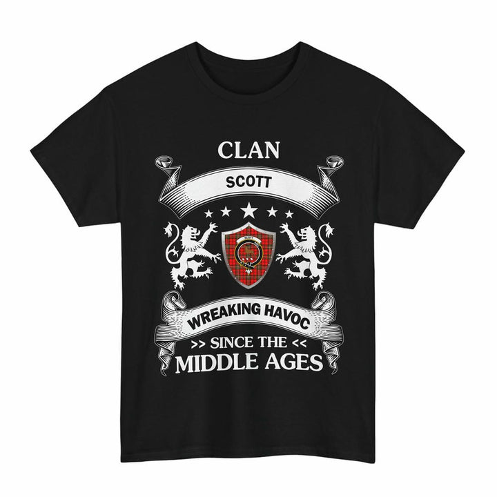 Scottish Scott Clan Crest Tartan T-Shirt Wreaking Havoc Design Tartan Plaid Black Color