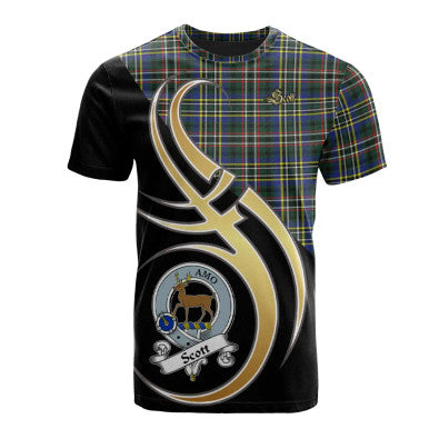 Scottish Scott Green Modern Clan Crest Tartan T-Shirt Believe in Me Front Side Tartan Plaid