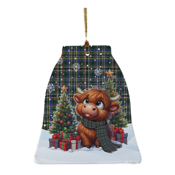 Scottish Scott Green Modern Clan Tartan Ceramic Ornament Cute Highland Cow Christmas Bell Style Tartan Plaid
