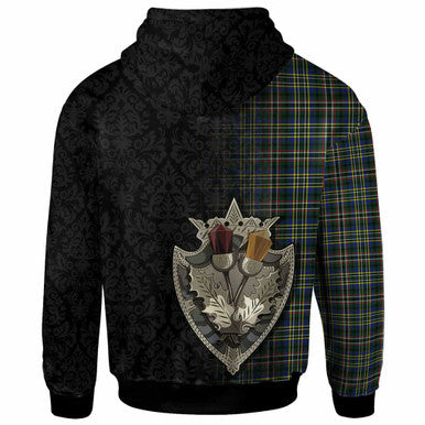 Scottish Scott Green Modern Clan Tartan Hoodie - Half Thistle Flowers Celtic Design Back Side Tartan Plaid