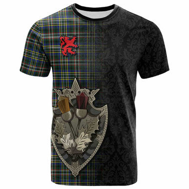 Scottish Scott Green Modern Clan Tartan T-Shirt - Half Thistle Flowers Celtic Design Front Side Tartan Plaid