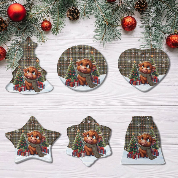 Scottish Scott Green Weathered Clan Tartan Ceramic Ornament Cute Highland Cow Christmas All Style Tartan Plaid