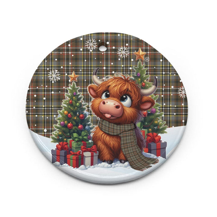 Scottish Scott Green Weathered Clan Tartan Ceramic Ornament Cute Highland Cow Christmas Circle Style Tartan Plaid