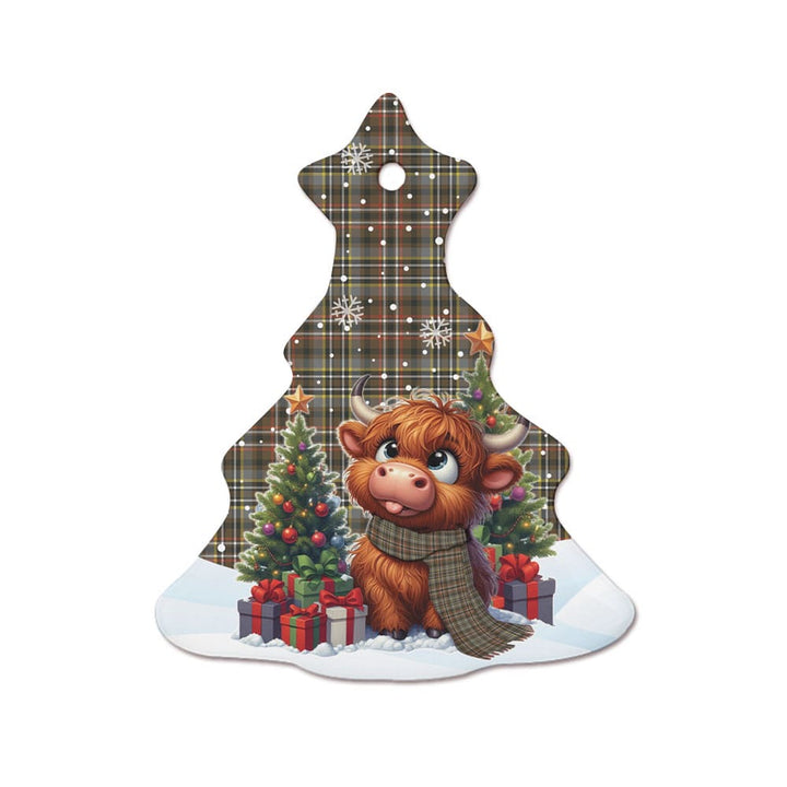Scottish Scott Green Weathered Clan Tartan Ceramic Ornament Cute Highland Cow Christmas Tree Style Tartan Plaid