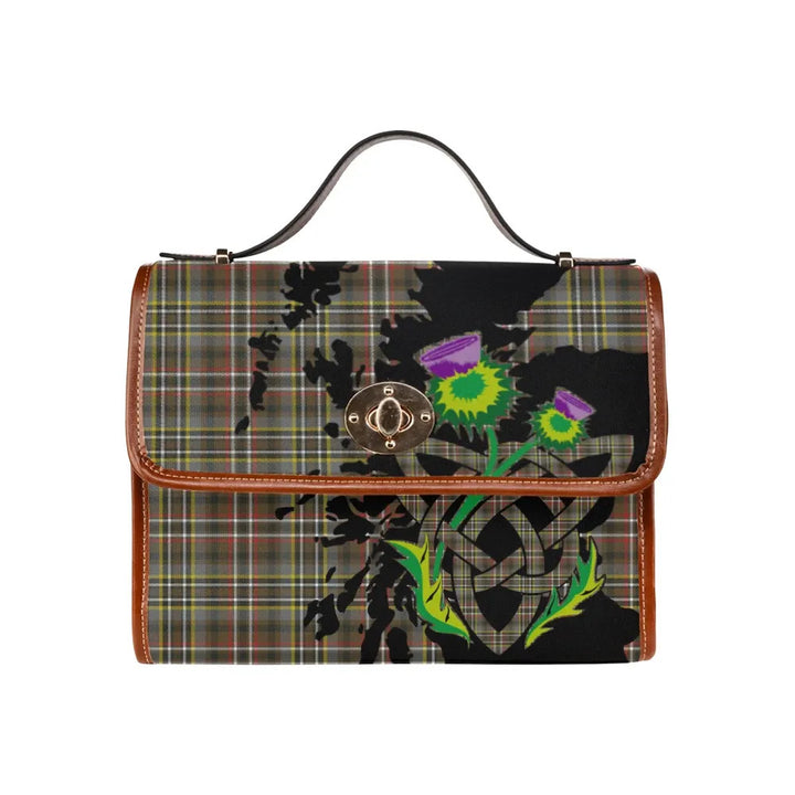 Scottish Scott Green Weathered Clan Tartan Waterproof Canvas Bag With Thistle Tartan Plaid 1