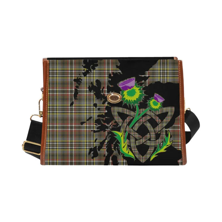 Scottish Scott Green Weathered Clan Tartan Waterproof Canvas Bag With Thistle Tartan Plaid 2