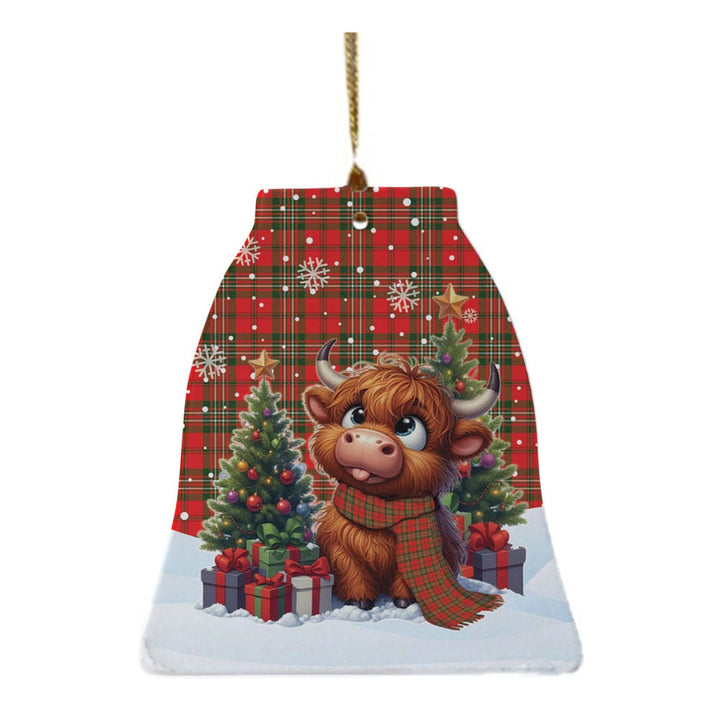 Scottish Scott Modern Clan Tartan Ceramic Ornament Cute Highland Cow Christmas Bell Style Tartan Plaid