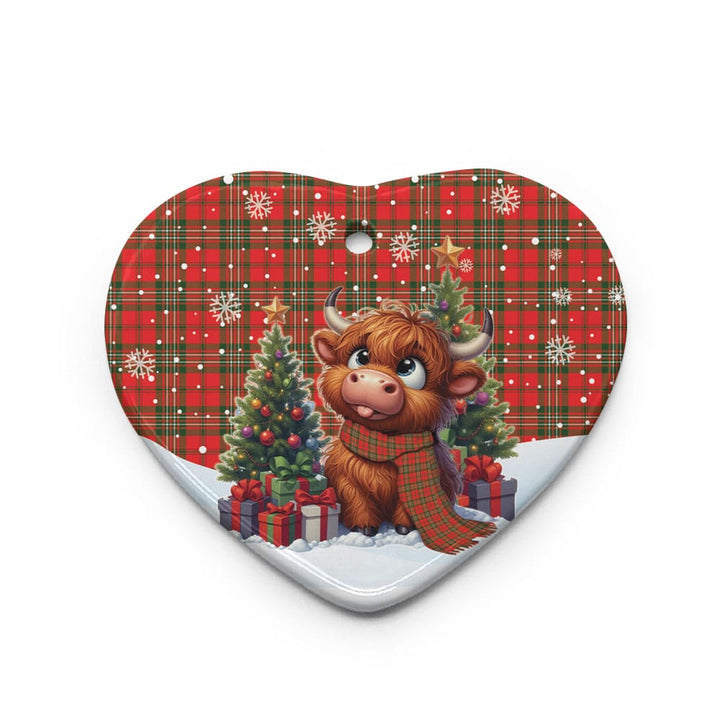 Scottish Scott Modern Clan Tartan Ceramic Ornament Cute Highland Cow Christmas Heart Style Tartan Plaid