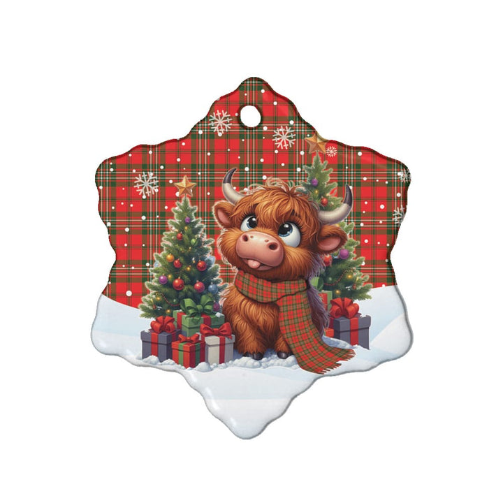 Scottish Scott Modern Clan Tartan Ceramic Ornament Cute Highland Cow Christmas Snow Flake Style Tartan Plaid