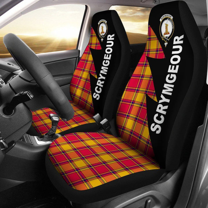 Scottish Scrymgeour Clan Crest Tartan Car Seat Covers - Flash Style 1
