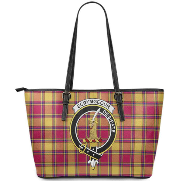Scottish Scrymgeour Clan Crest Tartan Leather Tote Tartan Plaid