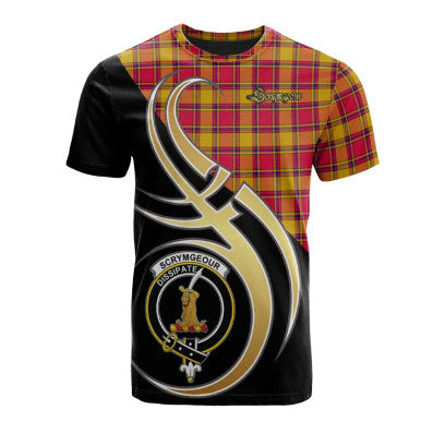 Scottish Scrymgeour Clan Crest Tartan T-Shirt Believe in Me Front Side Tartan Plaid