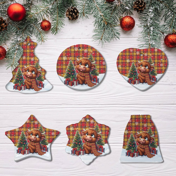 Scottish Scrymgeour Clan Tartan Ceramic Ornament Cute Highland Cow Christmas All Style Tartan Plaid