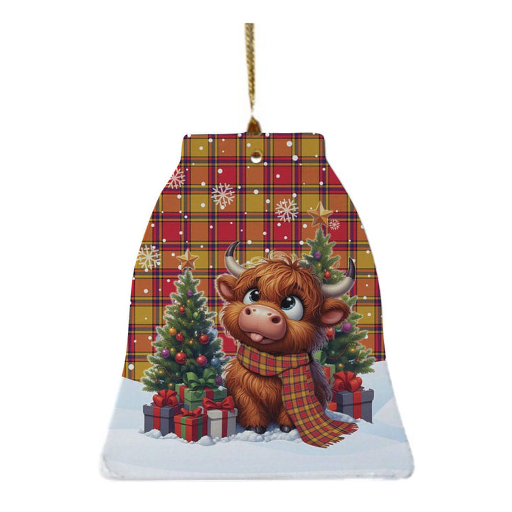 Scottish Scrymgeour Clan Tartan Ceramic Ornament Cute Highland Cow Christmas Bell Style Tartan Plaid