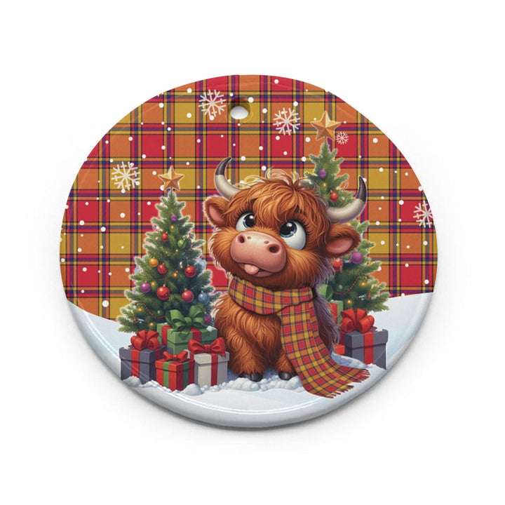 Scottish Scrymgeour Clan Tartan Ceramic Ornament Cute Highland Cow Christmas Circle Style Tartan Plaid