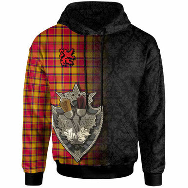 Scottish Scrymgeour Clan Tartan Hoodie - Half Thistle Flowers Celtic Design Front Side Tartan Plaid
