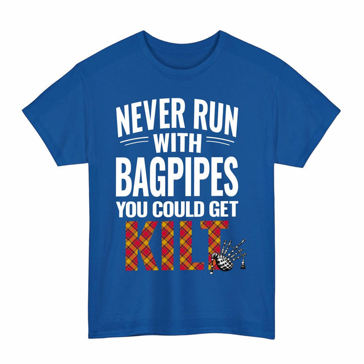 Scottish Scrymgeour Clan Tartan Never Run With Bagpipes T-Shirt Tartan Plaid Royal Color