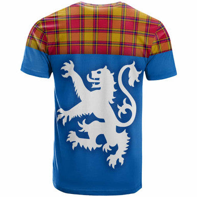 Scottish Scrymgeour Clan Tartan T-Shirt - Lion Rampant of Scotland With Flag Back Side Tartan Plaid