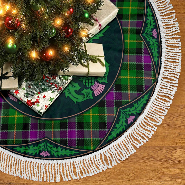 Scottish Selkirk Clan Tartan Christmas Tree Skirt Old Scottish Thistle Flower Tassels Tartan Plaid 2