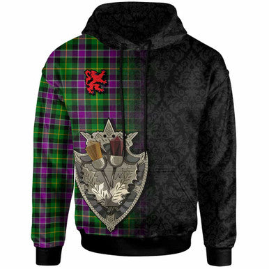 Scottish Selkirk Clan Tartan Hoodie - Half Thistle Flowers Celtic Design Front Side Tartan Plaid