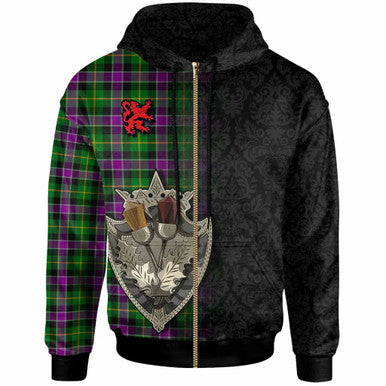 Scottish Selkirk Clan Tartan Hoodie - Half Thistle Flowers Celtic Design Zip-up Tartan Plaid