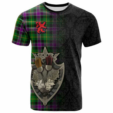 Scottish Selkirk Clan Tartan T-Shirt - Half Thistle Flowers Celtic Design Front Side Tartan Plaid