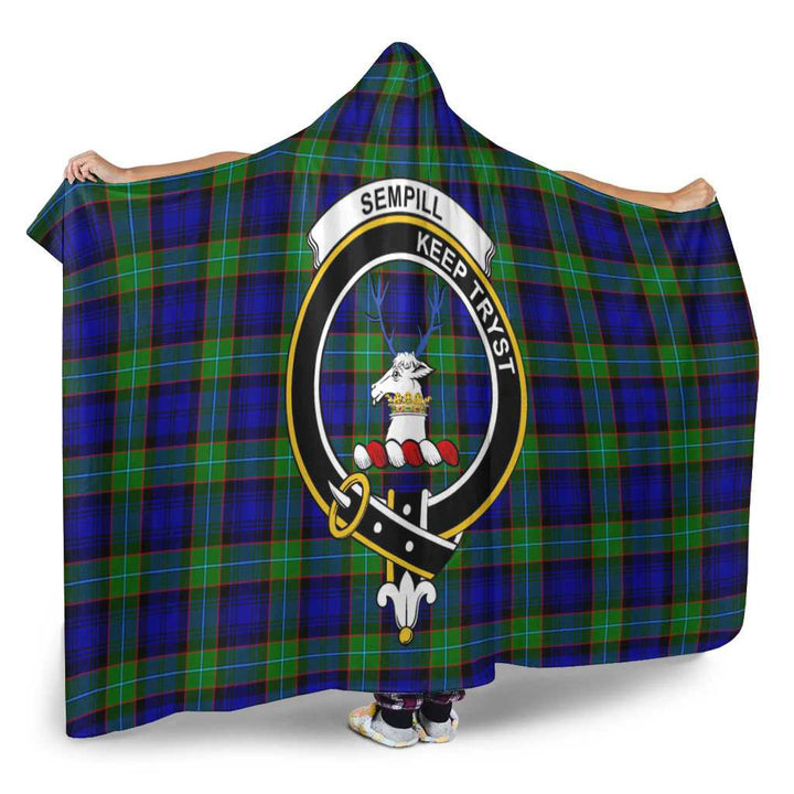 Scottish Sempill Clan Crest Tartan Hooded Blanket Tartan Plaid 2