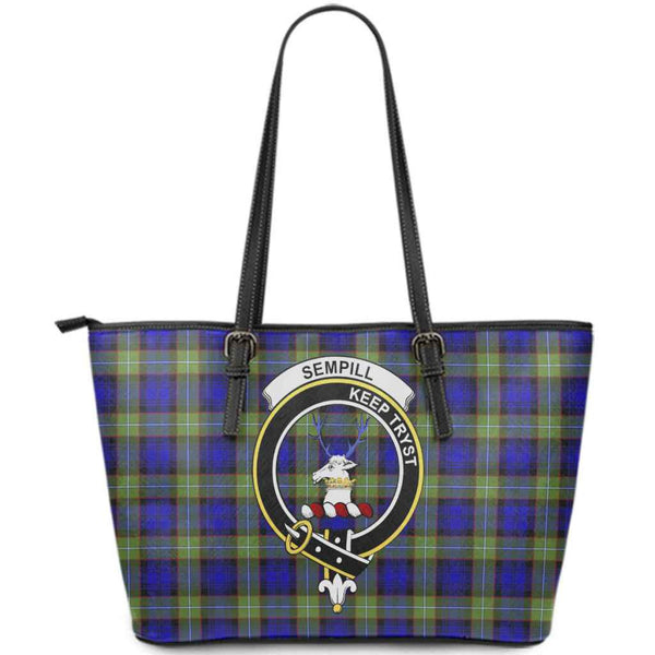 Scottish Sempill Clan Crest Tartan Leather Tote Tartan Plaid