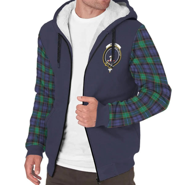 Scottish Sempill Clan Crest Tartan Plaid Sleeve Sherpa Hoodie