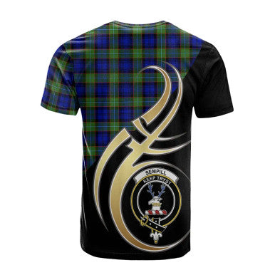 Scottish Sempill Modern Clan Crest Tartan T-Shirt Believe in Me Back Side Tartan Plaid