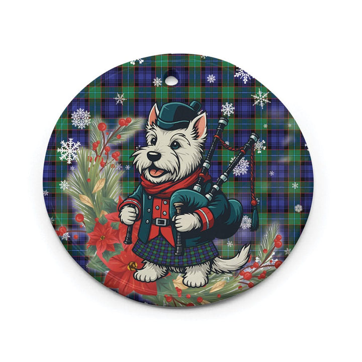 Scottish Sempill Modern Clan Tartan Ceramic Ornament Cute Scottish Terrier Dog Circle Style Tartan Plaid
