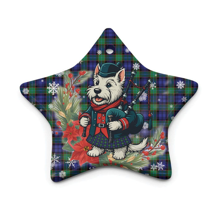 Scottish Sempill Modern Clan Tartan Ceramic Ornament Cute Scottish Terrier Dog Star Style Tartan Plaid