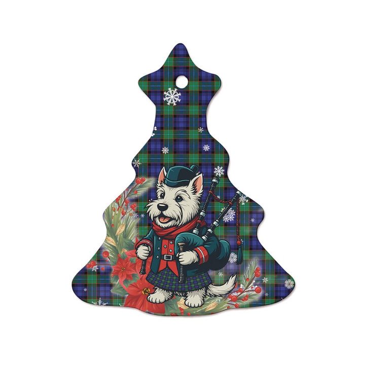 Scottish Sempill Modern Clan Tartan Ceramic Ornament Cute Scottish Terrier Dog Tree Style Tartan Plaid