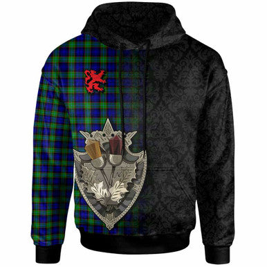 Scottish Sempill Modern Clan Tartan Hoodie - Half Thistle Flowers Celtic Design Front Side Tartan Plaid