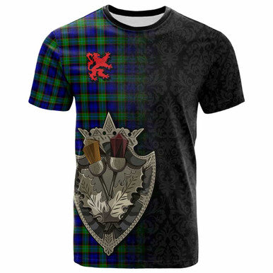 Scottish Sempill Modern Clan Tartan T-Shirt - Half Thistle Flowers Celtic Design Front Side Tartan Plaid