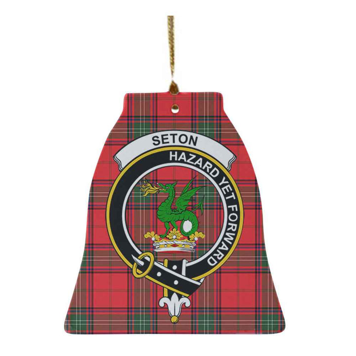 Scottish Seton Clan Crest Tartan Ceramic Ornament Bell Shape Tartan Plaid