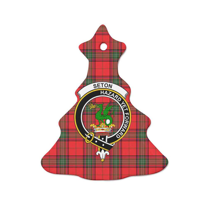 Scottish Seton Clan Crest Tartan Ceramic Ornament Tree Shape Tartan Plaid