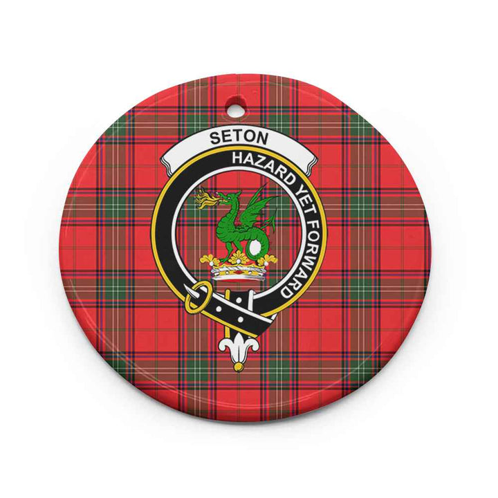 Scottish Seton Clan Crest Tartan Ceramic Ornament Circle Shape Tartan Plaid
