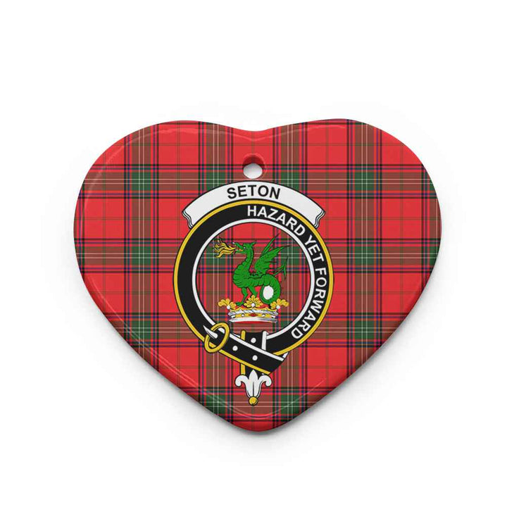 Scottish Seton Clan Crest Tartan Ceramic Ornament Heart Shape Tartan Plaid